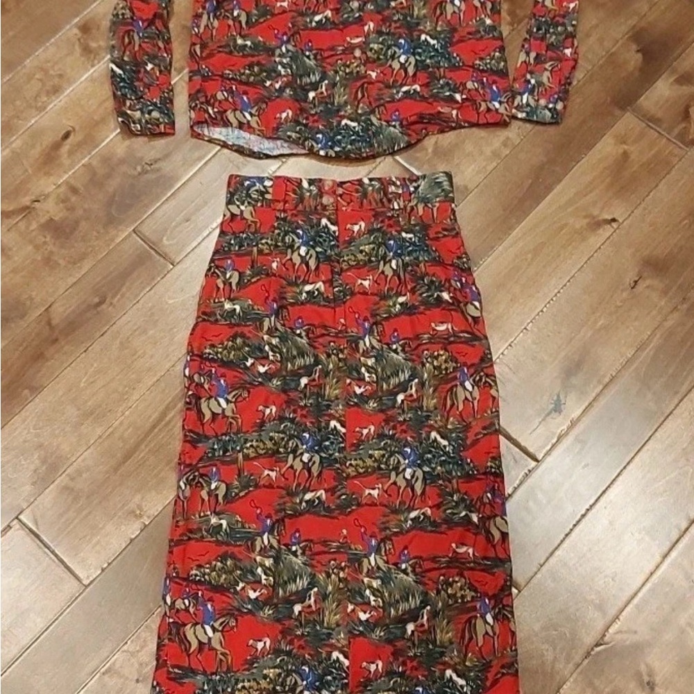Prestwyck Vintage Red Patterned Women's Shirt and skirt set Equestrian